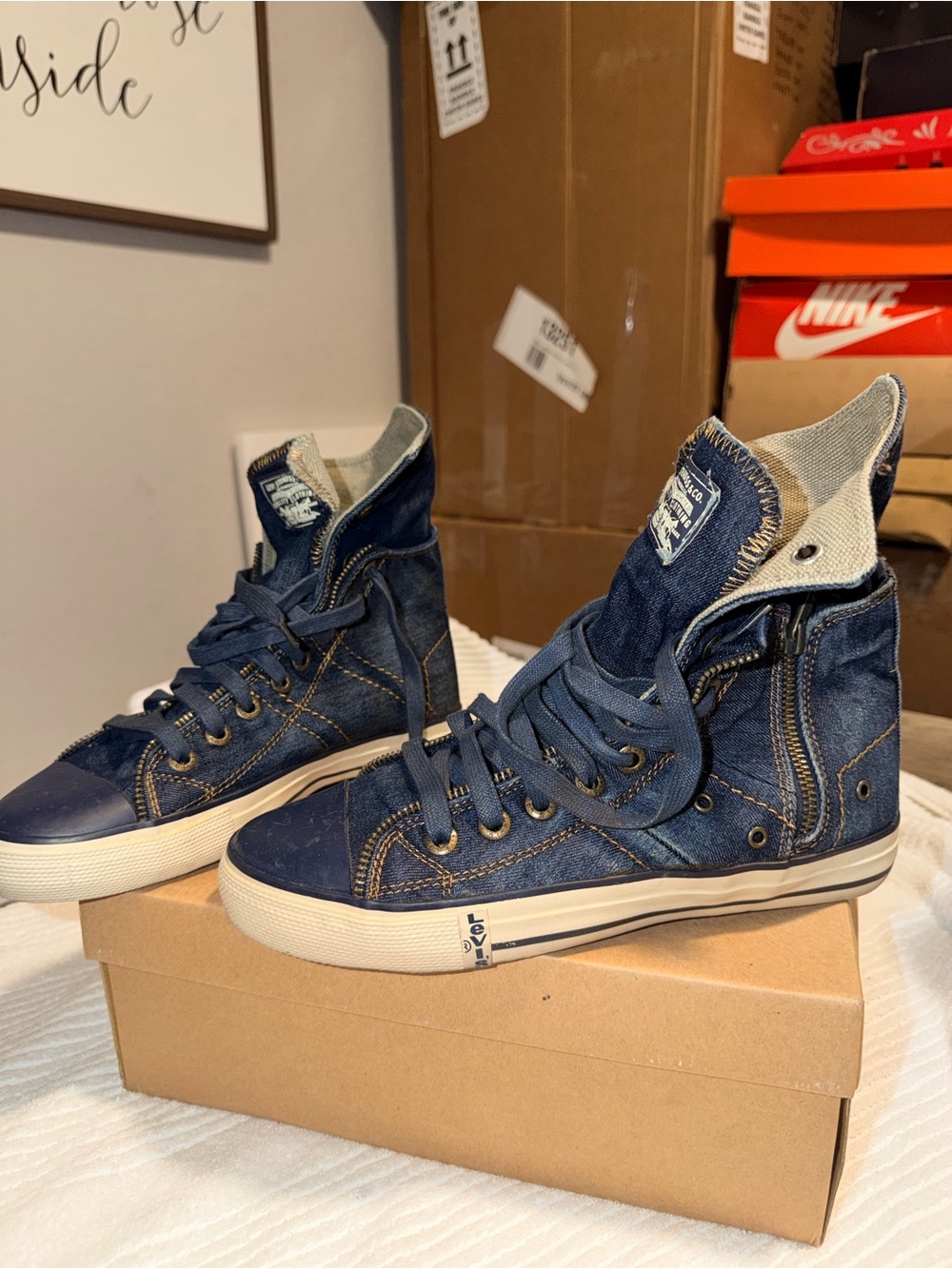 Levi’s Zip Ex Hi Denim High Top Sneakers Navy Men’s Size 8